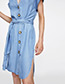 Fashion Blue V Neckline Design Pure Color Dress