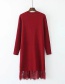Trendy Claret Red Lace Decorated Pure Color Long Dress