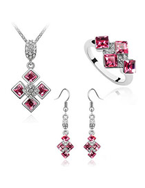 Floating Plum Red Set-Sweet Square Alloy Crystal Sets
