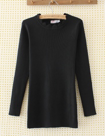 Elegant Black Pure Color Decorated Sweater
