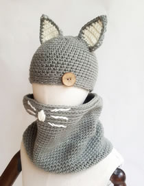 Lovely Gray Cat Ears Shape Design Child Knitted Hat(2pcs)