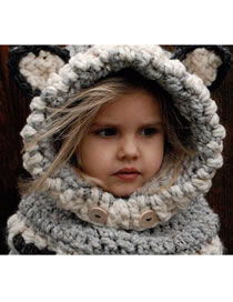 Lovely Gray Fox Shape Design Child Knitted Hat