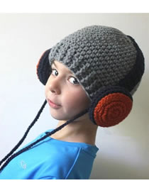 Lovely Gray Headset Shape Design Child Knitted Hat