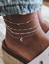 Fashion Silver Moon Rice Bead Chain Winding Alloy Anklet 4 Piece Set