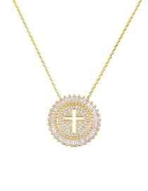 Fashion Gold Full Drill Hollow Cross Zircon Copper Plated Necklace