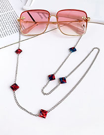 Fashion Red + Blue Alloy Square Resin Glasses Chain