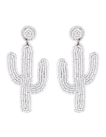 Fashion White Cactus Stitched Rice Beads Earrings
