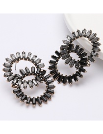 Fashion Black Double Ring Radial Alloy Diamond Earrings