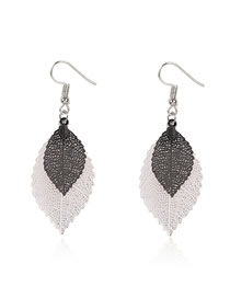 Fashion White + Black Double-layer Hollow Leaf Alloy Earrings