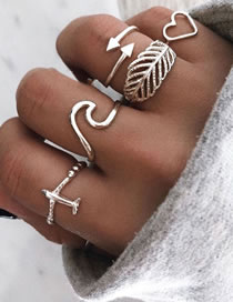Fashion Silver Aircraft Love Leaf Alloy Hollow Ring Set