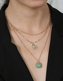 Fashion Green Pearl Round Metallic Green Resin Multilayer Necklace