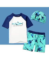 Fashion White Shark Shark Print Stitching Contrast Color Childrens Split Swimsuit