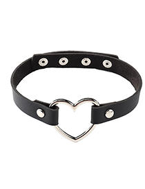 Fashion Black Pu Leather Heart Alloy Hollow Necklace