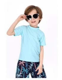 Fashion Light Blue Childrens Short-sleeved Top Swimsuit
