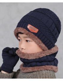 Fashion Childrens Navy Letter Logo Knitted Wool Hat Scarf Gloves Three-piece Suit