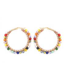 Fashion Color Mixing Rice Beads Beaded Round Alloy Earrings