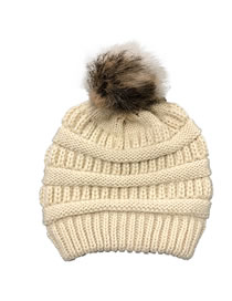 Fashion Beige Button Knitted Cross-belt Woolen Hat