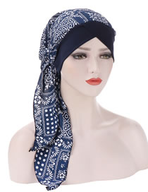 Fashion Navy Curved Printed Tail Forehead Cross Cap