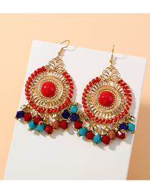 Fashion Red Disc Tassel Rice Beads Beaded Alloy Hollow Earrings