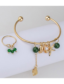 Fashion Gold Alloy Geometric Round Pearl Starfish Shell Bracelet Ring Set