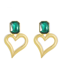 Fashion Gold Metal Diamond Heart Stud Earrings