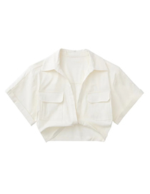 Fashion Off White Polyester Lapel Cropped Top