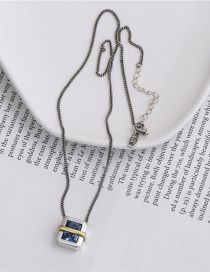 Fashion Silver Color Square Sapphire Necklace In Metal