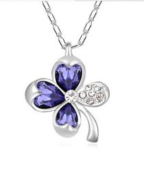 Fashion Deep Purple Alloy Diamond Geometric Necklace