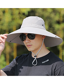 Fashion [15cm Brim] Half Net Light Gray Polyester Big Brim Drawstring Bucket Hat