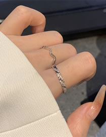 Fashion Silver Alloy Set Zirconium Wave Open Ring