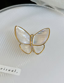 Fashion Gold Mother-of-pearl Butterfly Brooch In Copper With Diamonds