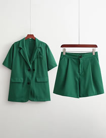 Fashion Green Solid Color Suit Short Sleeve Two Piece Suit
