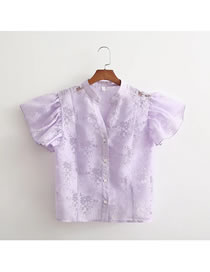 Fashion Purple Solid Color Lace V-neck Top Shirt