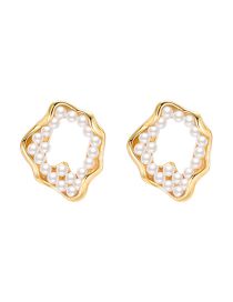 Fashion Gold Alloy Pearl Cutout Geometric Stud Earrings