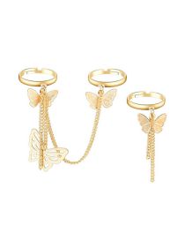 Fashion Gold Alloy Butterfly Tassel Link Ring Set