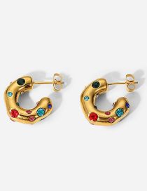 Fashion Color Stainless Steel Rhinestone C-shaped Stud Earrings