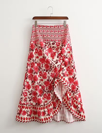 Fashion Red Flowers Floral Pleated Skirt