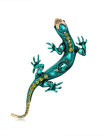 Fashion Green Alloy Diamond Gecko Brooch