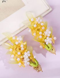 Fashion Yellow Acrylic Pearl Woven Osmanthus Fringe Clip