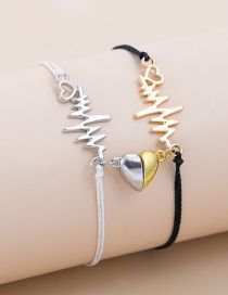 Fashion Gold+silver Titanium Steel Ecg Magnetic Love Bracelet Set