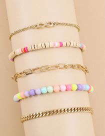 Fashion Color Alloy Geometric Chain Soft Ceramic Beaded Bracelet Set