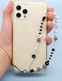 Fashion Black And White Rice Beads Pearl Flower Stripe Beaded Phone Chain