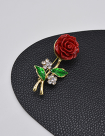 Fashion Red Alloy Diamond Flower Brooch