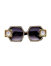 Fashion A Resin Diamond Clock Large Frame Sunglasses