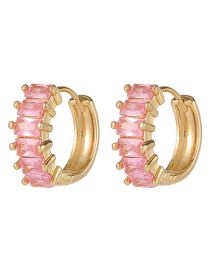 Fashion Pink Copper Gold Plated Zirconium Geometric Earrings