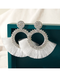 Fashion White Alloy Diamond Geometric Tassel Stud Earrings