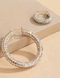 Fashion Gold Ab Diamond Size Diamond Circle C Shape Alloy Earrings