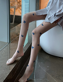 Fashion Blue Butterfly-printed Skin Tone Printed Flocking Hot Rhinestone Letter Stockings