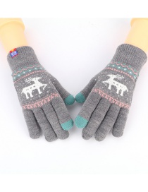 Fashion Gray Double Layer Christmas Fawn Double-layer Knitted Five-finger Gloves
