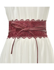 Fashion Red Wine Lace Lace Tied With A Wide Belt